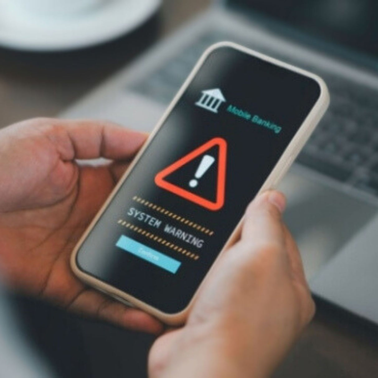 Bank app with a system warning icon on the screen