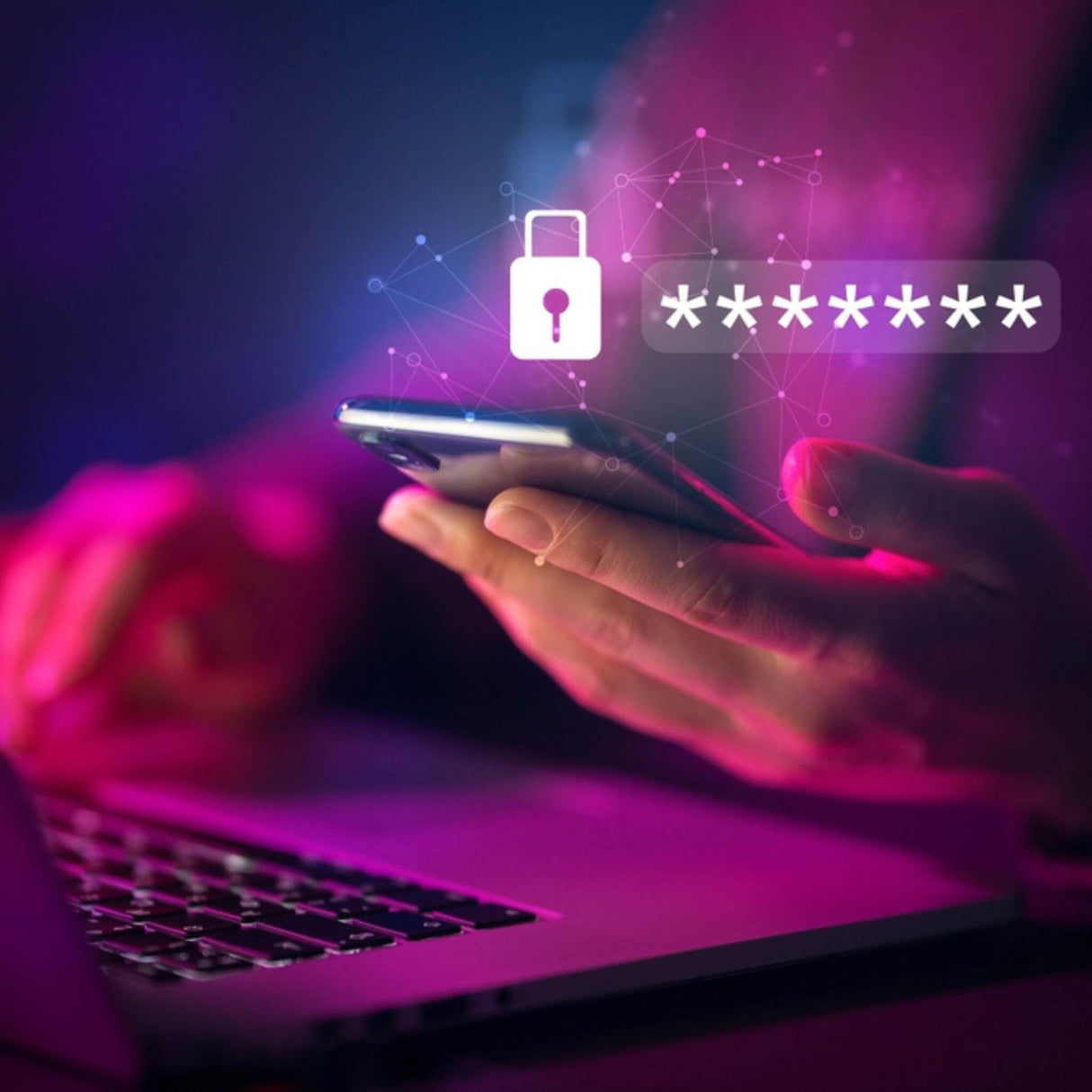 hand holding a smartphone with a lock icon
