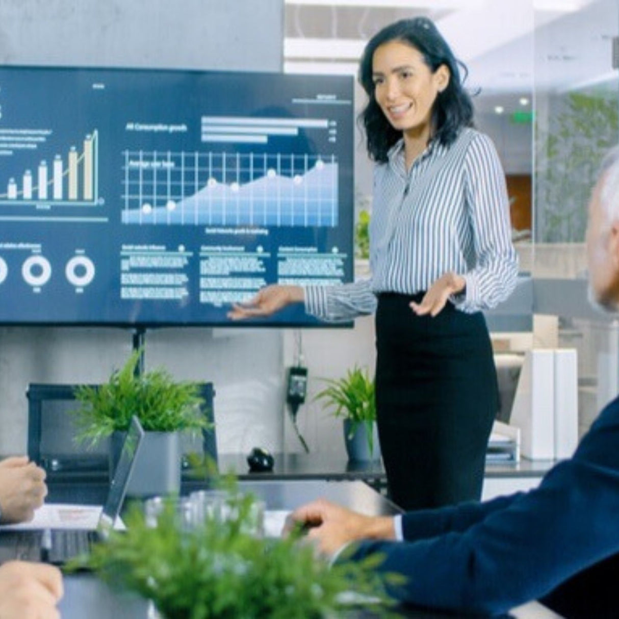 business woman giving financial presentation